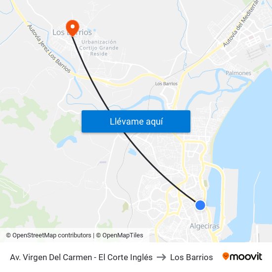 Av. Virgen Del Carmen - El Corte Inglés to Los Barrios map