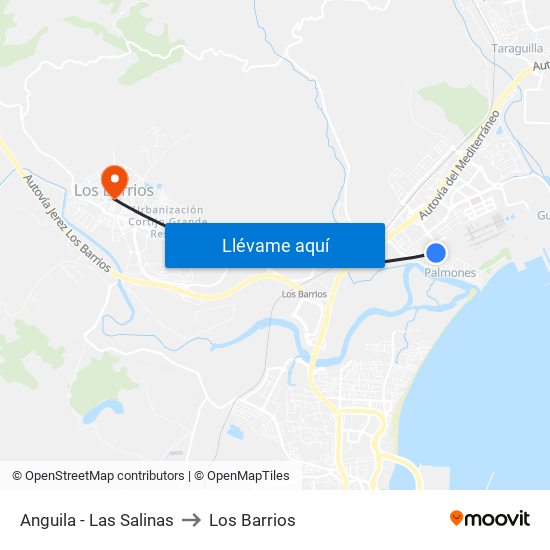 Anguila - Las Salinas to Los Barrios map