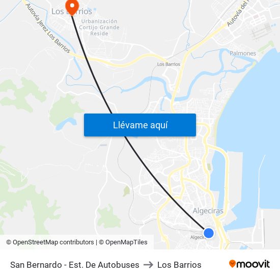 San Bernardo - Est. De Autobuses to Los Barrios map