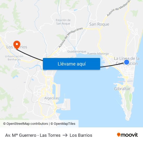 Av. Mª Guerrero - Las Torres to Los Barrios map