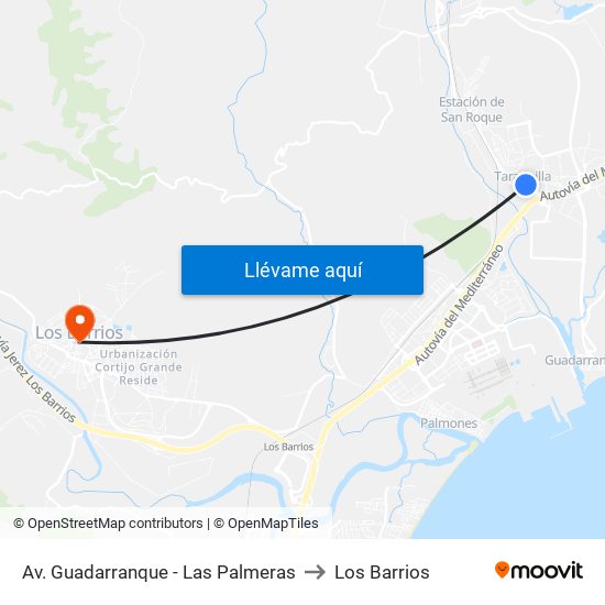 Av. Guadarranque - Las Palmeras to Los Barrios map