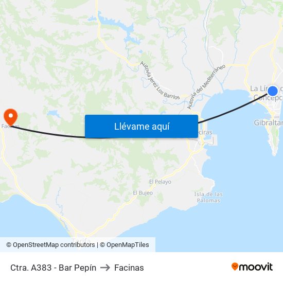 Ctra. A383 - Bar Pepín to Facinas map