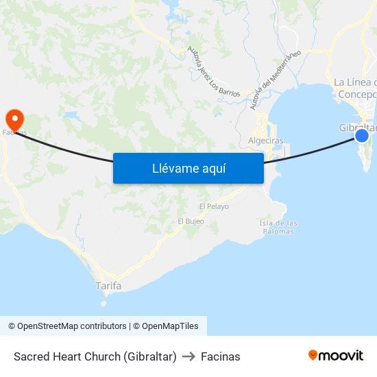 Sacred Heart Church (Gibraltar) to Facinas map