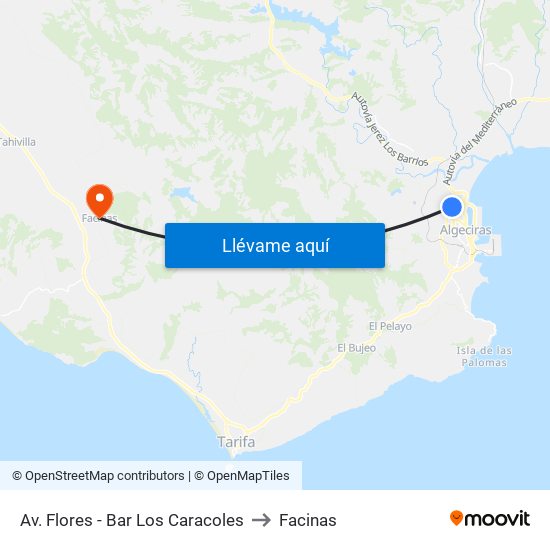 Av. Flores - Bar Los Caracoles to Facinas map