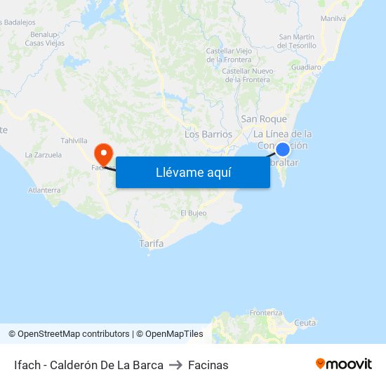 Ifach - Calderón De La Barca to Facinas map
