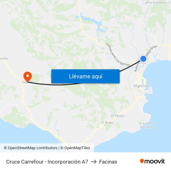 Cruce Carrefour - Incorporación A7 to Facinas map