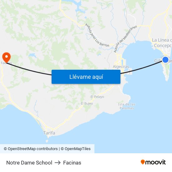 Notre Dame School to Facinas map