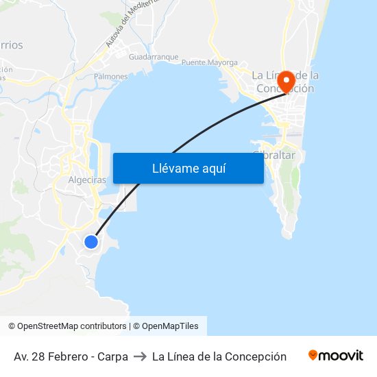 Av. 28 Febrero - Carpa to La Línea de la Concepción map