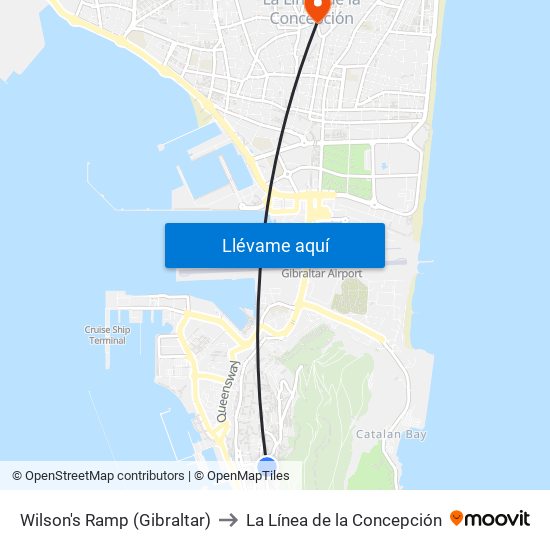 Wilson's Ramp (Gibraltar) to La Línea de la Concepción map