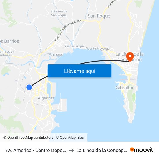 Av. América - Centro Deportivo to La Línea de la Concepción map