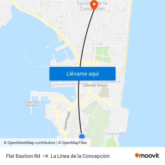 Flat Bastion Rd to La Línea de la Concepción map