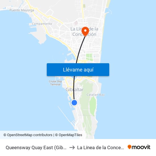 Queensway Quay East (Gibraltar) to La Línea de la Concepción map