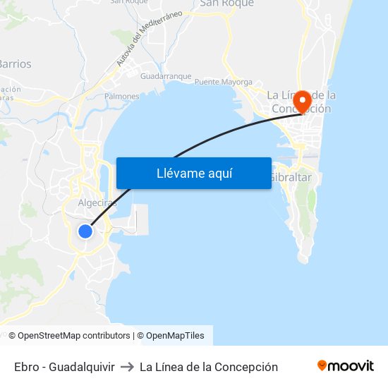 Ebro - Guadalquivir to La Línea de la Concepción map