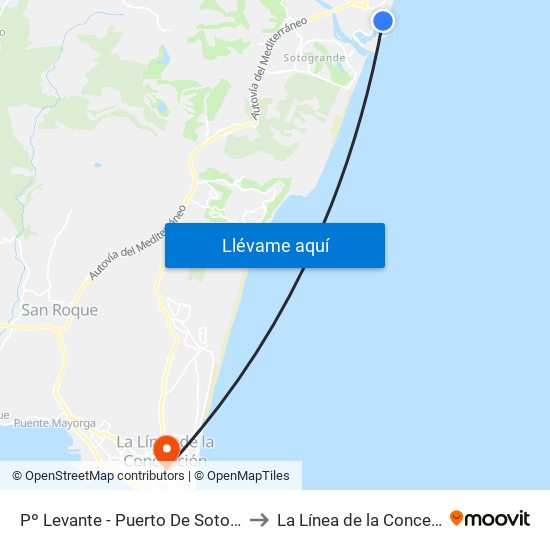 Pº Levante - Puerto De Sotogrande to La Línea de la Concepción map