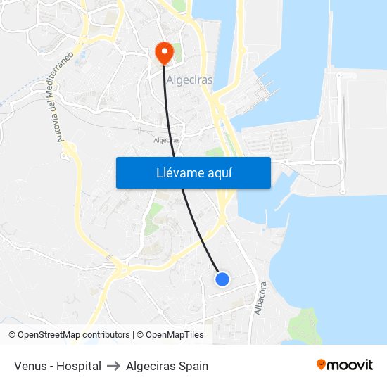 Venus - Hospital to Algeciras Spain map