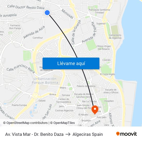 Av. Vista Mar - Dr. Benito Daza to Algeciras Spain map