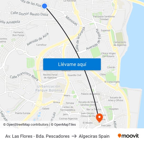 Av. Las Flores - Bda. Pescadores to Algeciras Spain map