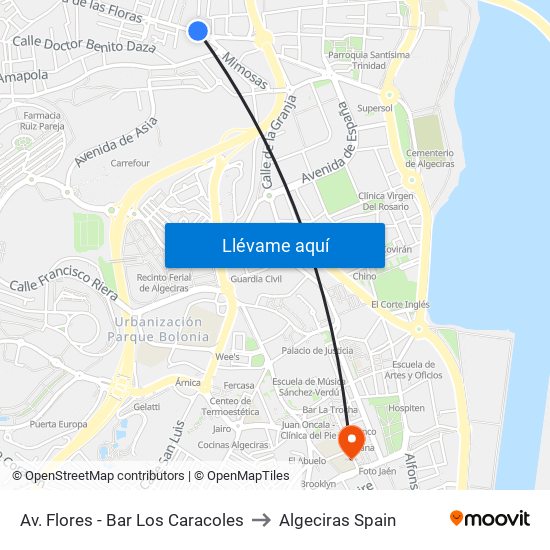 Av. Flores - Bar Los Caracoles to Algeciras Spain map