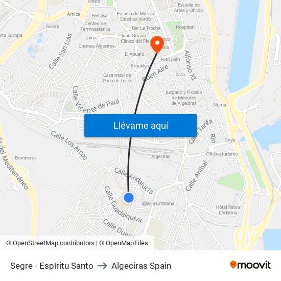 Segre - Espíritu Santo to Algeciras Spain map