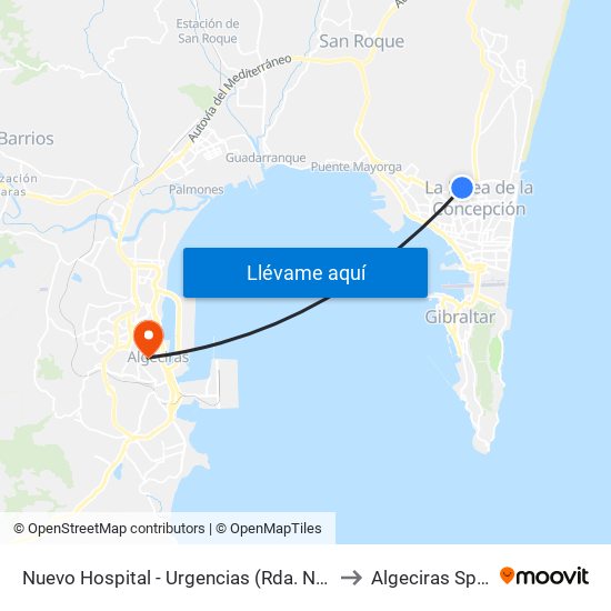 Nuevo Hospital - Urgencias (Rda. Norte) to Algeciras Spain map