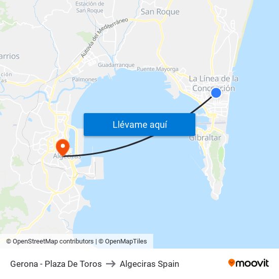 Gerona - Plaza De Toros to Algeciras Spain map