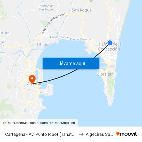 Cartagena - Av. Punto Ribot (Tanatorio) to Algeciras Spain map