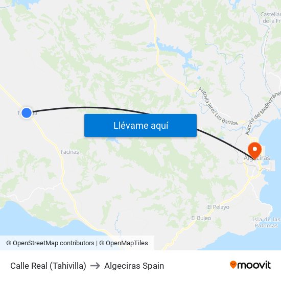 Calle Real (Tahivilla) to Algeciras Spain map