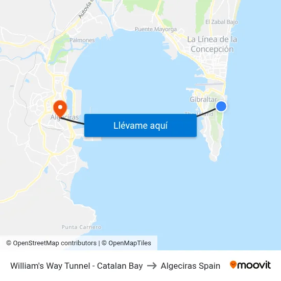 William's Way Tunnel - Catalan Bay to Algeciras Spain map