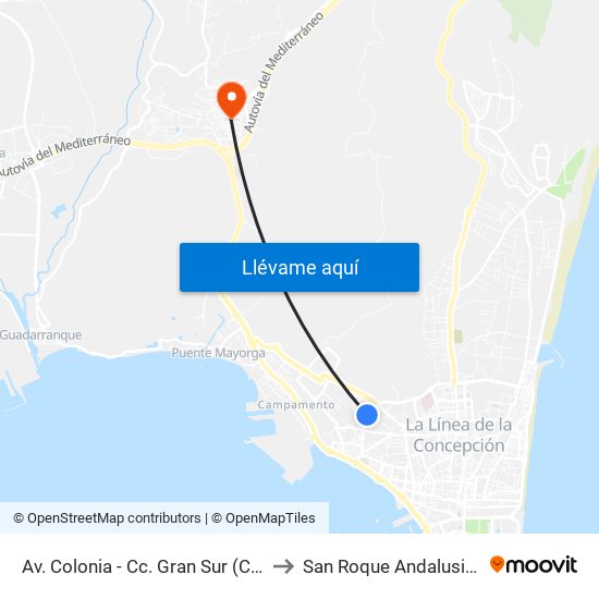 Av. Colonia - C. C. Gran Sur to San Roque Andalusia Spain map