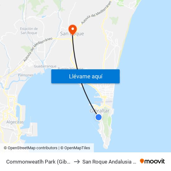 Commonweatlh Park (Gibraltar) to San Roque Andalusia Spain map