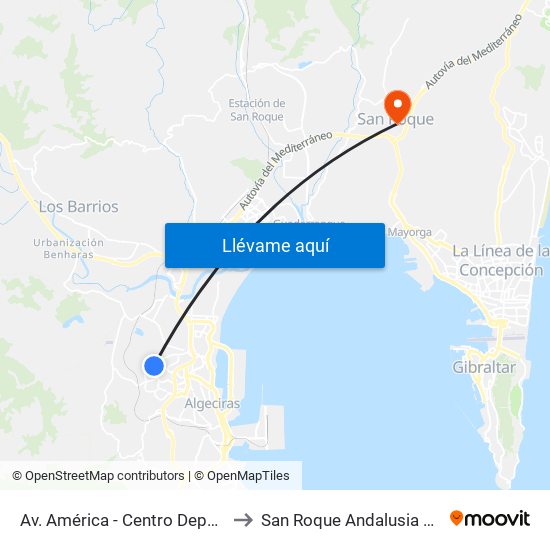 Av. América - Centro Deportivo to San Roque Andalusia Spain map
