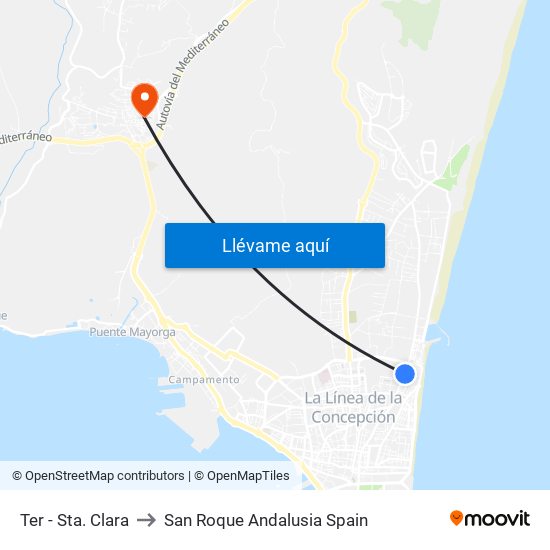 Ter - Santa Clara to San Roque Andalusia Spain map