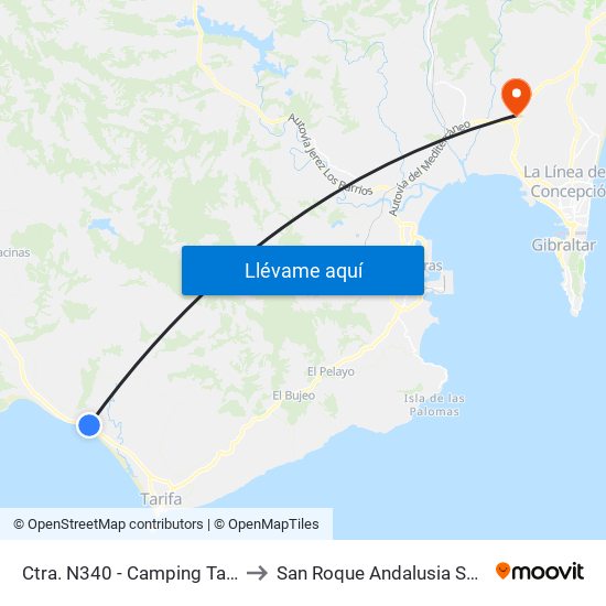 Ctra. N340 - Camping Tarifa to San Roque Andalusia Spain map