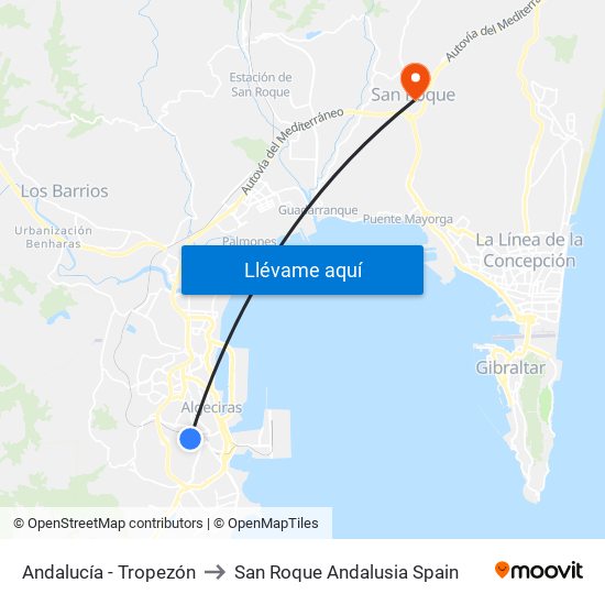 Andalucía - Tropezón to San Roque Andalusia Spain map