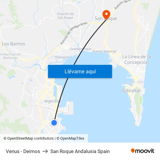 Venus - Deimos to San Roque Andalusia Spain map