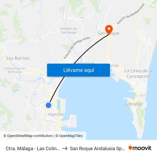 Ctra. Málaga - Las Colinas to San Roque Andalusia Spain map