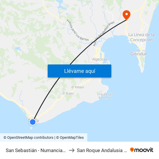 San Sebastián - Numancia (Giro) to San Roque Andalusia Spain map