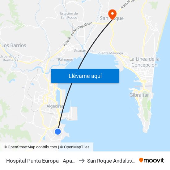 Hospital Punta Europa - Aparcamiento to San Roque Andalusia Spain map