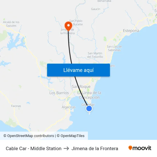Cable Car - Middle Station to Jimena de la Frontera map