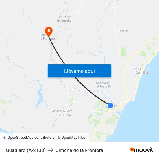 Guadiaro (A-2103) to Jimena de la Frontera map
