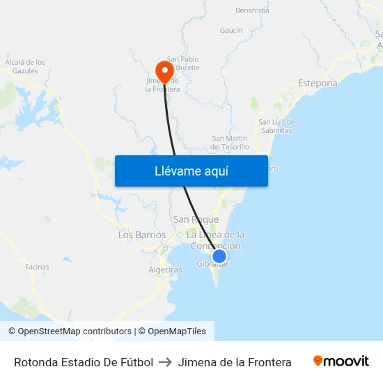 Rotonda Estadio De Fútbol to Jimena de la Frontera map