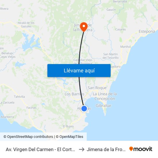 Av. Virgen Del Carmen - El Corte Inglés to Jimena de la Frontera map