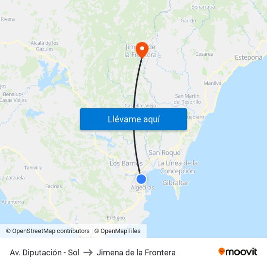 Av. Diputación - Sol to Jimena de la Frontera map