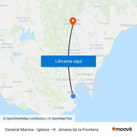 General Marina - Iglesia to Jimena de la Frontera map