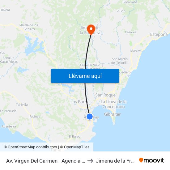 Av. Virgen Del Carmen - Agencia Tributaria to Jimena de la Frontera map