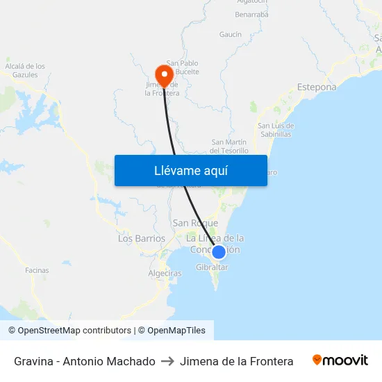 Gravina - Antonio Machado to Jimena de la Frontera map