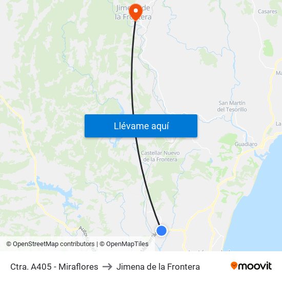 Ctra. A405 - Miraflores to Jimena de la Frontera map