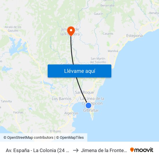 Av. España - La Colonia (24 H) to Jimena de la Frontera map