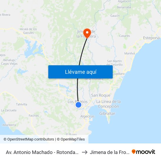 Av. Antonio Machado - Rotonda Del Toro to Jimena de la Frontera map