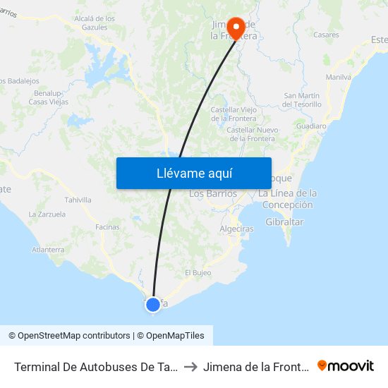 Terminal De Autobuses De Tarifa to Jimena de la Frontera map